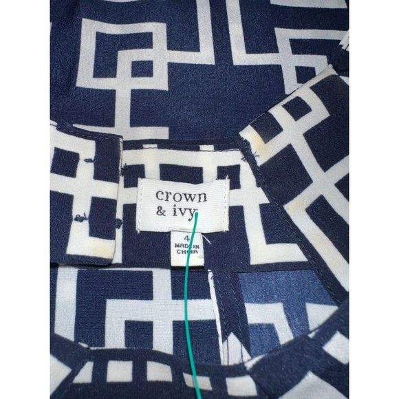 A3 crown ivy dress womens size 4 navy white geo preppy - Picture 3 of 7